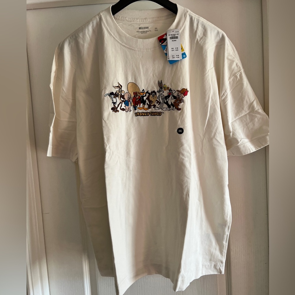 Hollister off-White Looney Tunes embroidered Men's heavyweight T-Shirt size XXL
